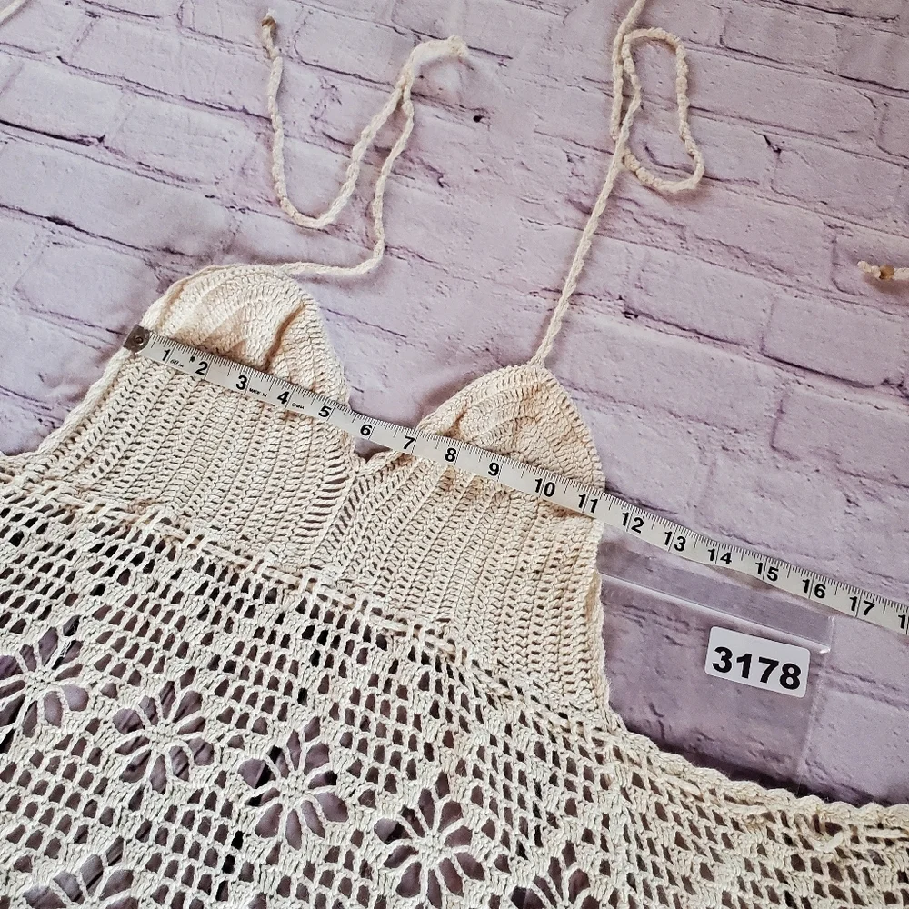 Lilu Y2K Crochet Tank Top Ivory Back Tie Romantic Sexy Bohemian Size Medium